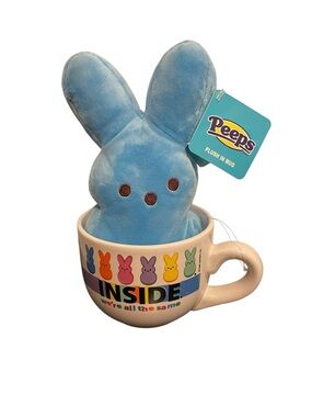 Peeps Blue Bunny Plush in Mug Inside We Are All The Same Easter Gift Set NEW